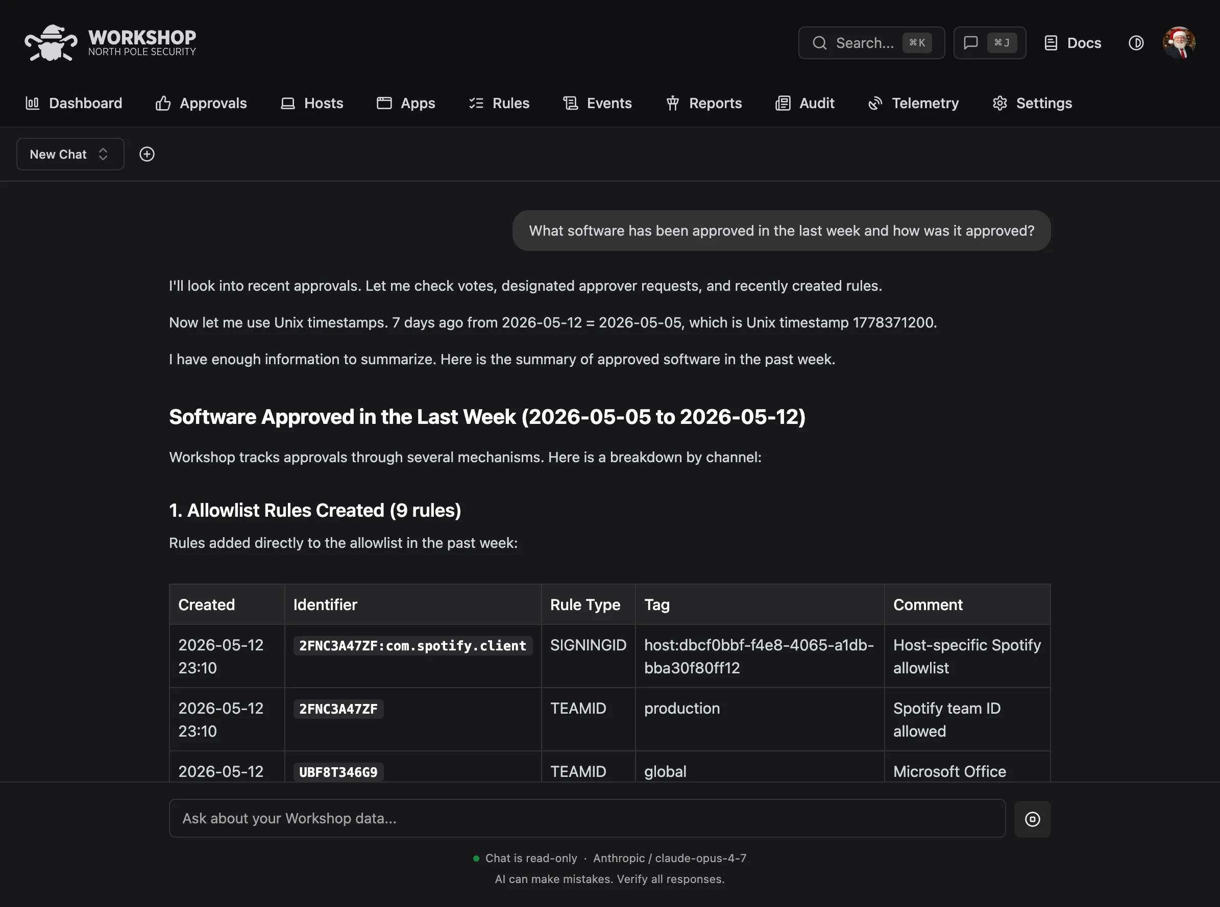 AI Chat reviewing pending approvals