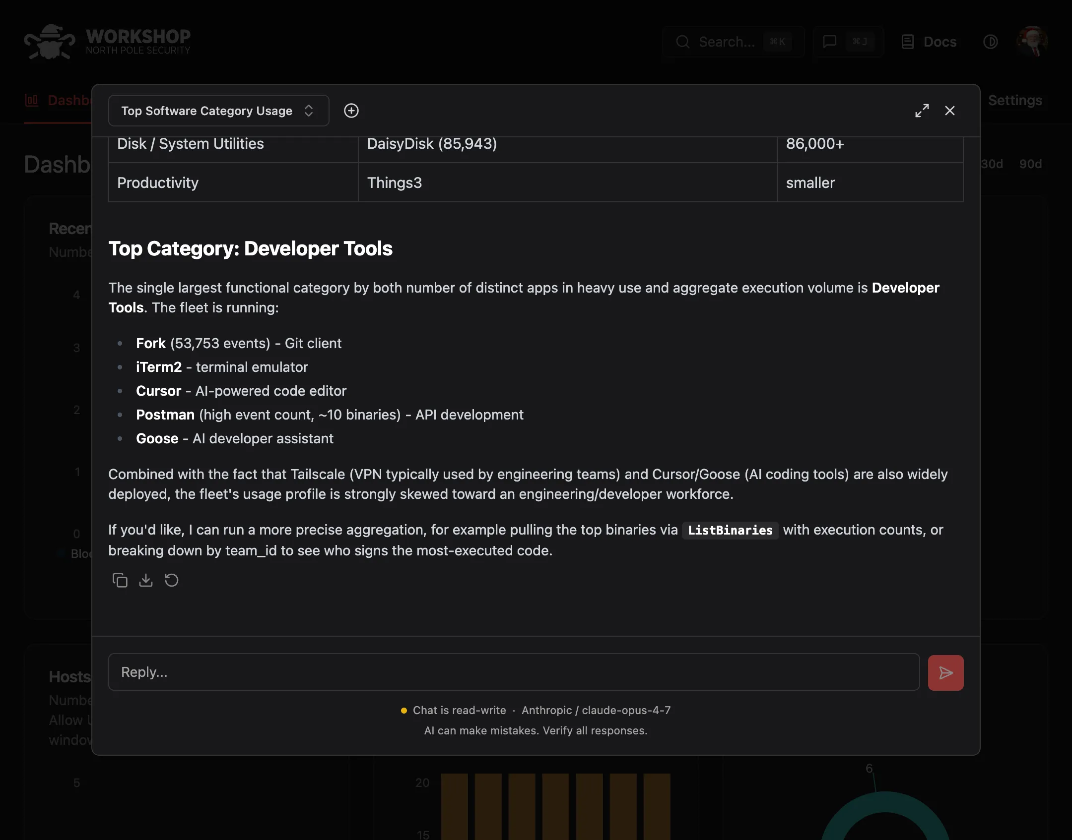 AI Chat surfacing the top software running on the fleet