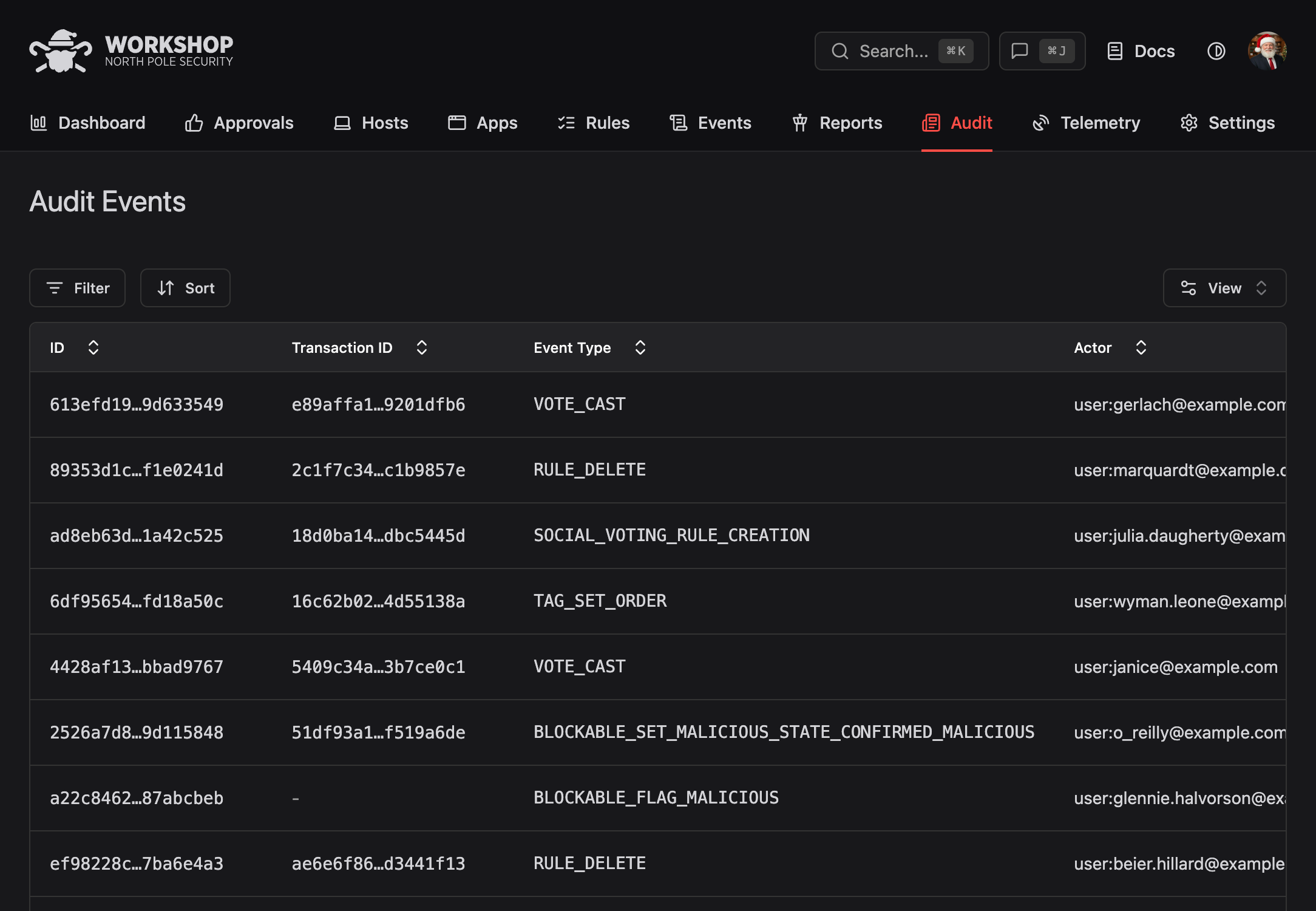 Workshop audit log showing approval decisions