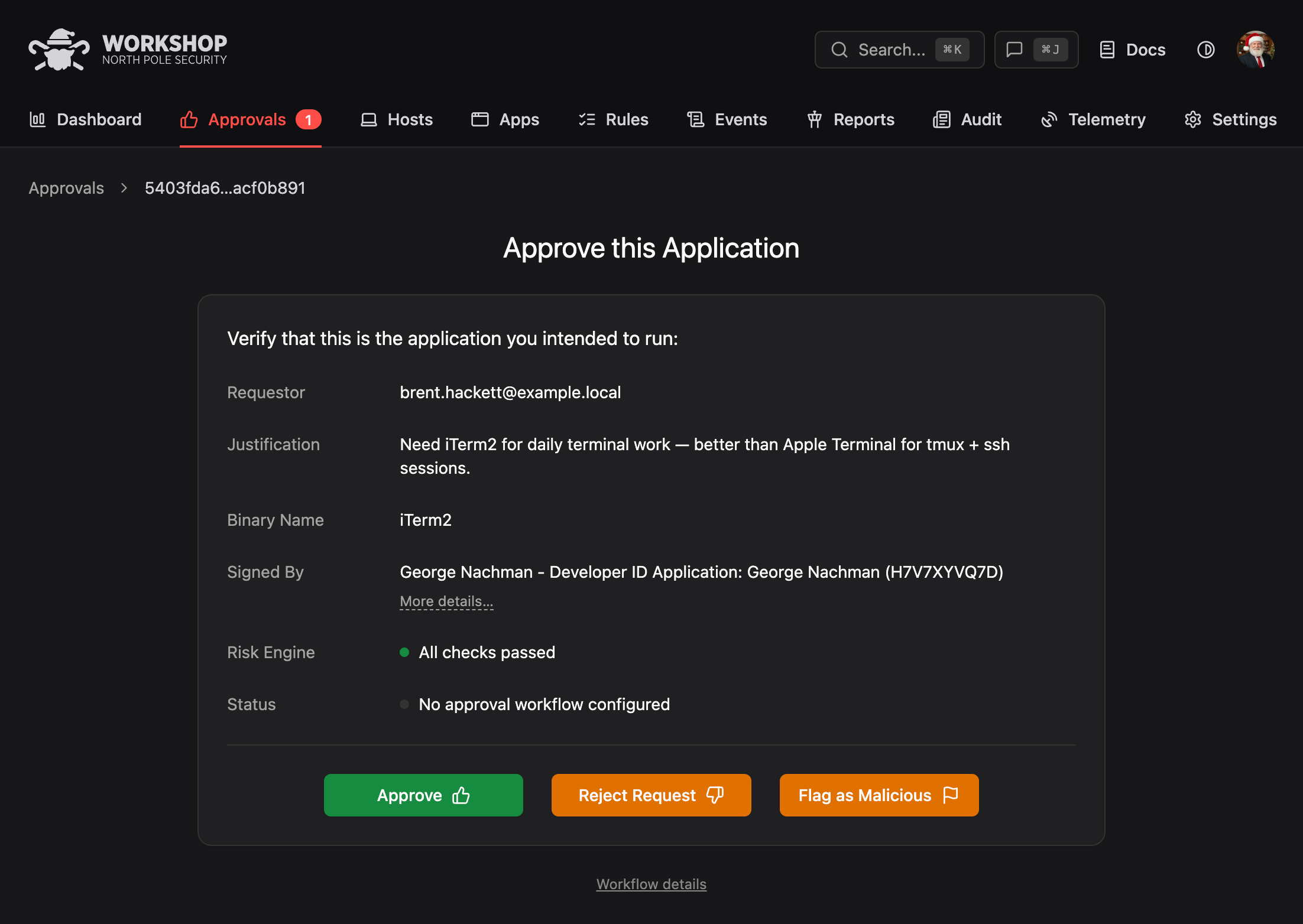 Workshop approval workflow in Slack