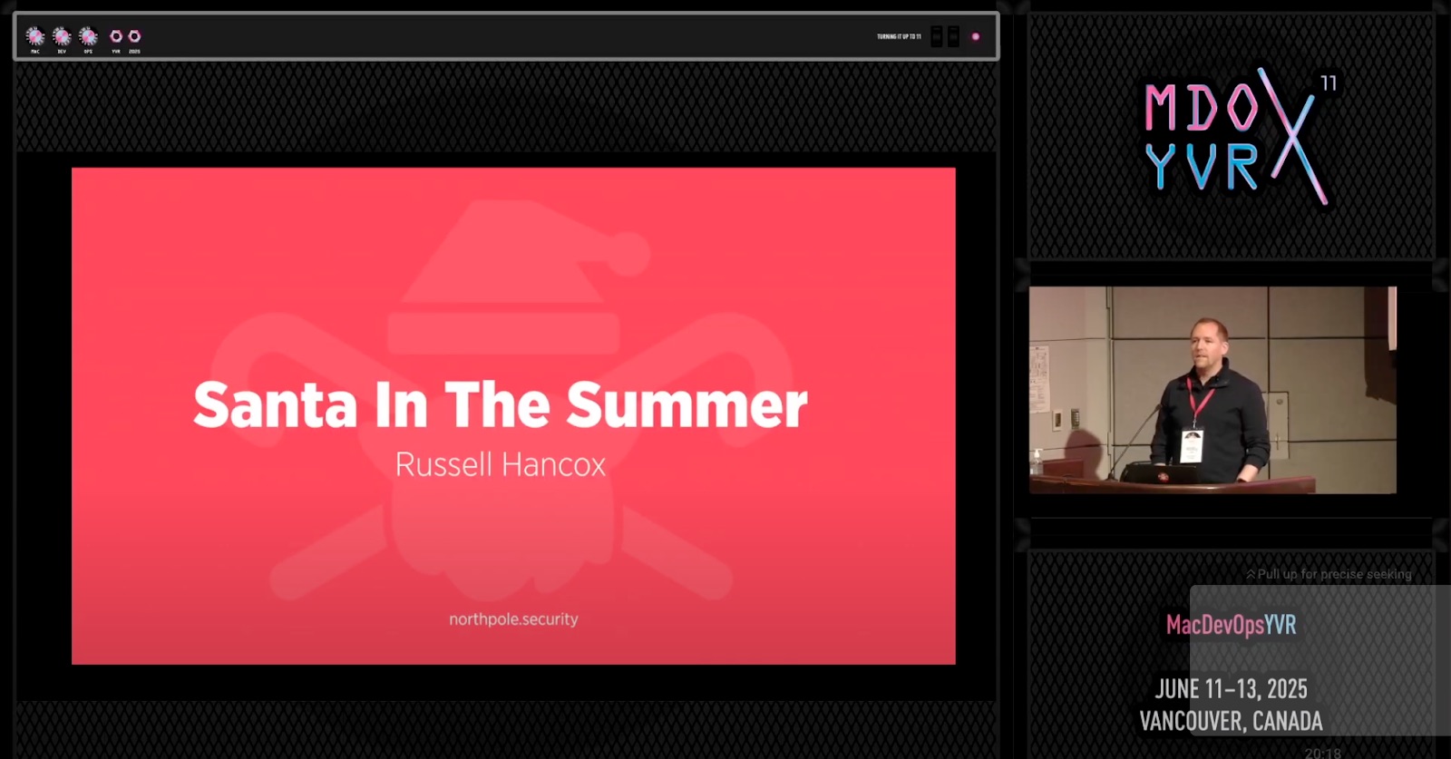 Still image of Santa in the Summer presentation at MacDevOpsYVR
