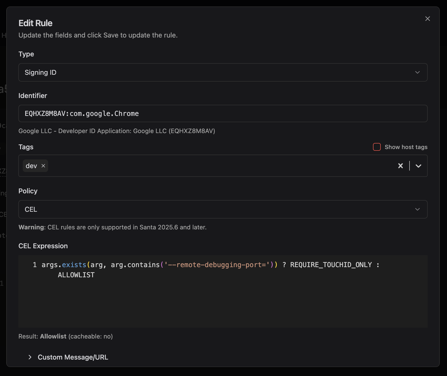 Workshop CEL rule configuration