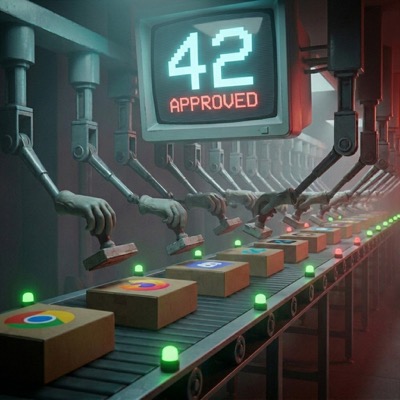Conveyor belt of app boxes representing scalable software approvals