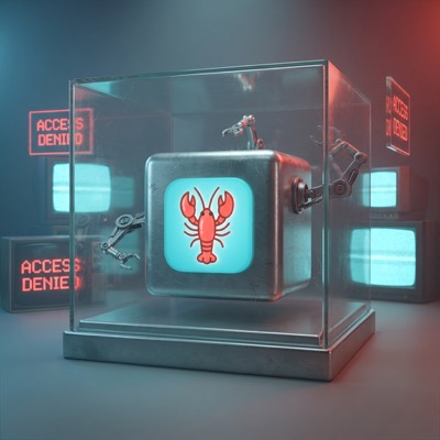 Lobster contained inside a glass cube representing guardrails that keep you safe