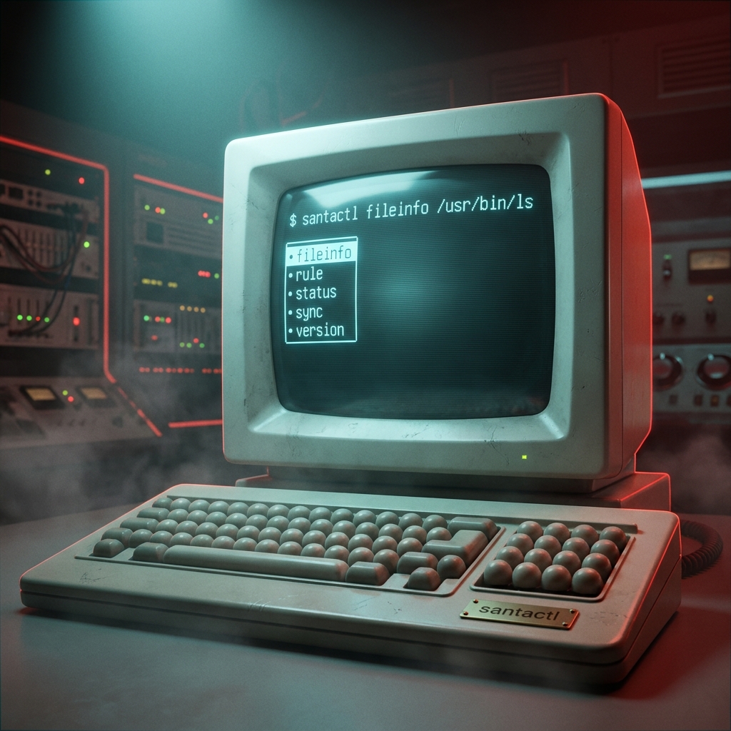 Vintage CRT terminal running santactl commands
